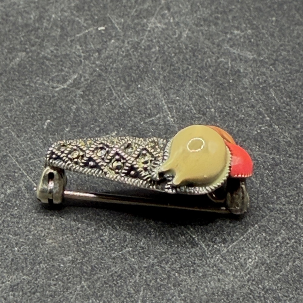 Judith Jack Sterling Silver Marcasite Enamel Ice Cream Cone Brooch Pin Jewelry - Picture 9 of 13